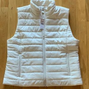 NWT Loft Outlet ivory puffer pocket zip vest L